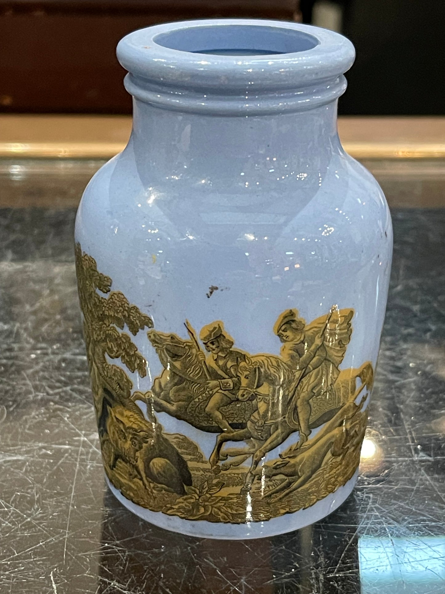 Antique Prattware Hunting Scene Jars Circa 1860