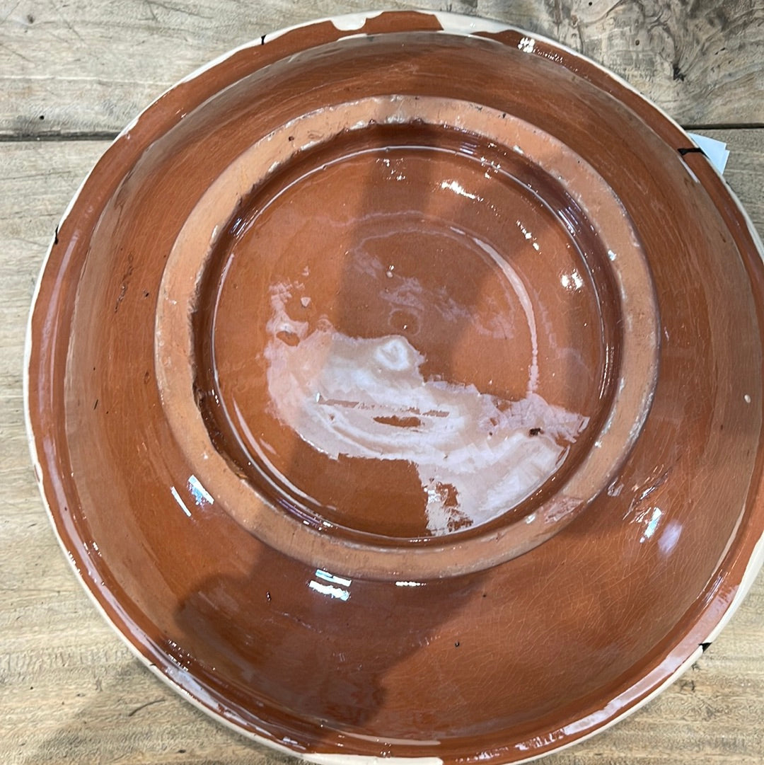 Terra Cotta Splatterware Glazed Black and Cream Deep Bowl