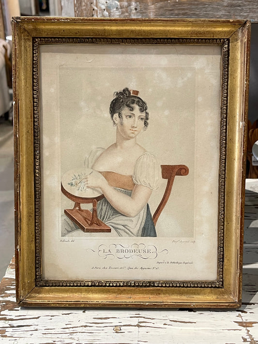 La Brodeuse French Copper Engraving Framed Sold Individually