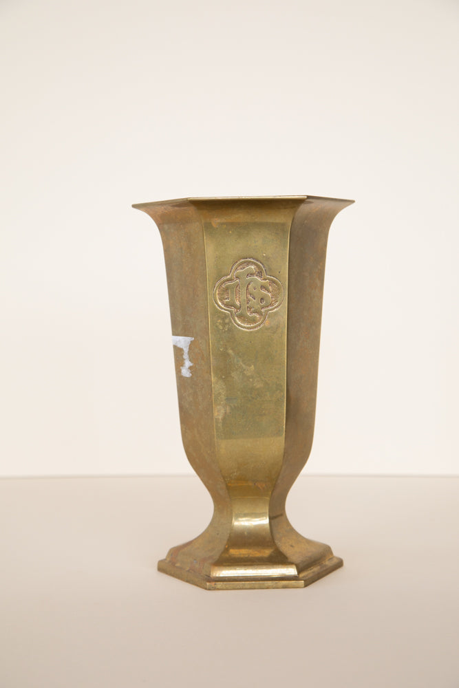 Heavy Brass Religious  Vase - 10"