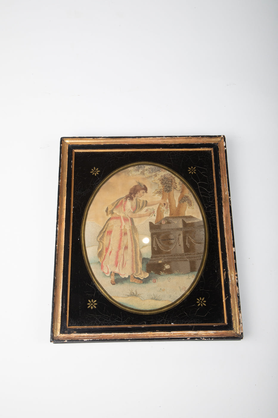 Framed Hand Woven Silk Tapestry of Classical Maiden C.1820