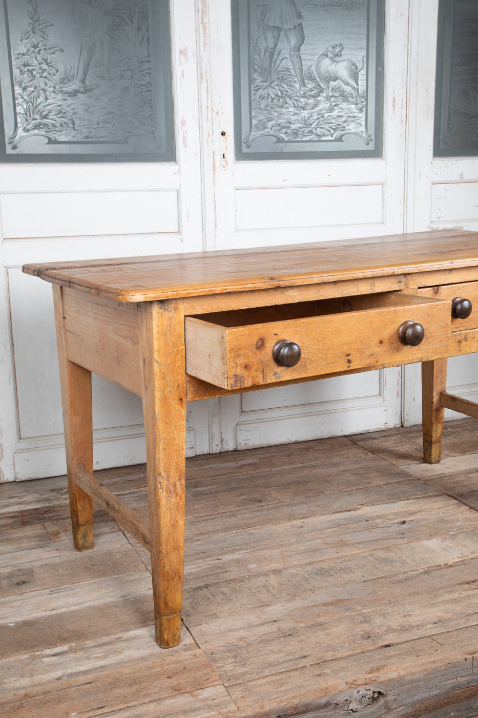 Pine Farmhouse Table with 2 Drawers