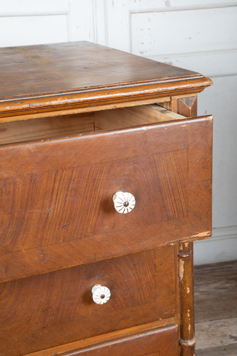 Large French 3 Drawer Dresser wish White Knobs and Light Top