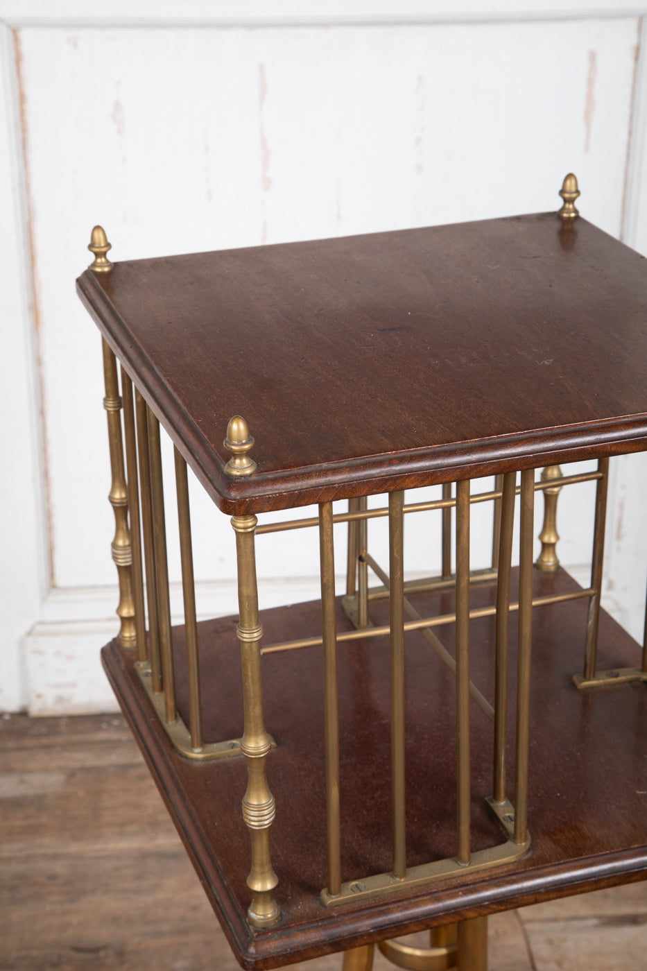 Brass and Wood Revolving Bookcase Square 3 Legs