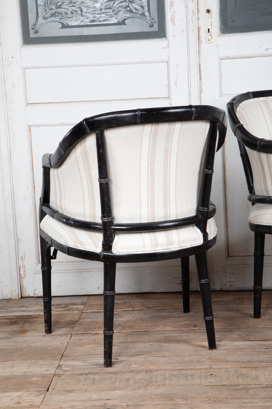 Set of 6 Black Faux Bois Arm Chairs