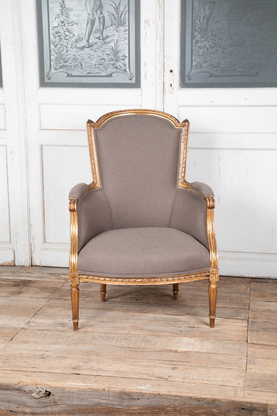 Louis XVI Style Gilt Bergere Armchair