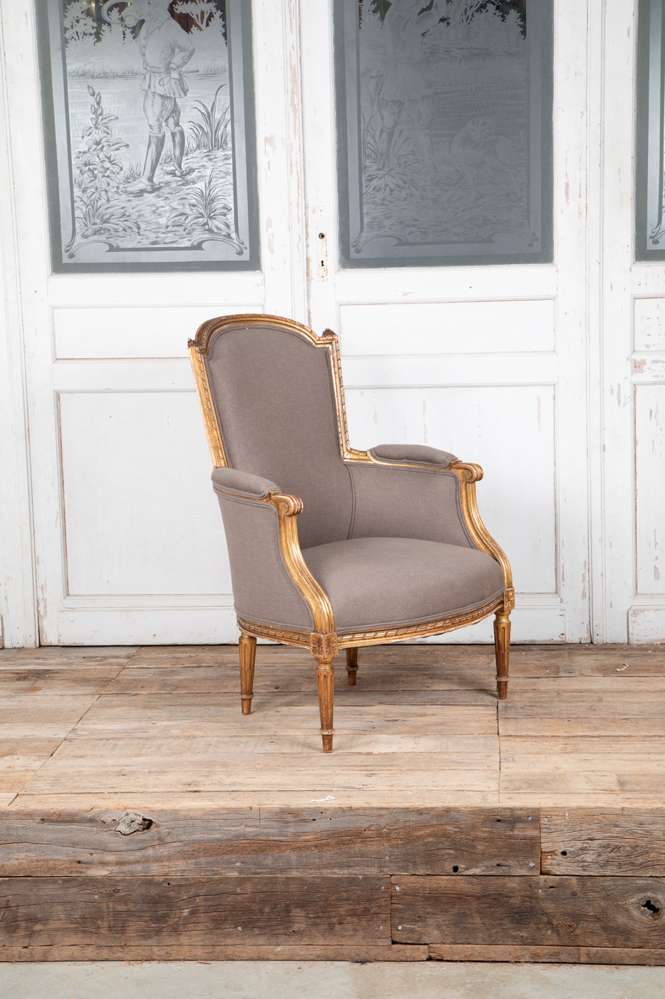 Louis XVI Style Gilt Bergere Armchair