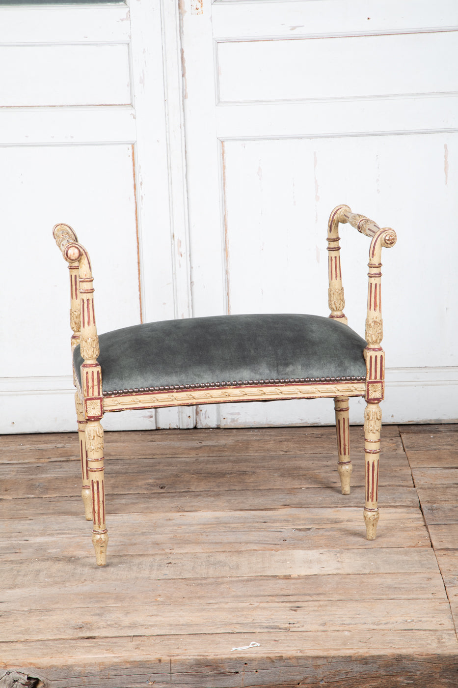 Louis XVI Original Painted Upholstered Stool with Raised Ends