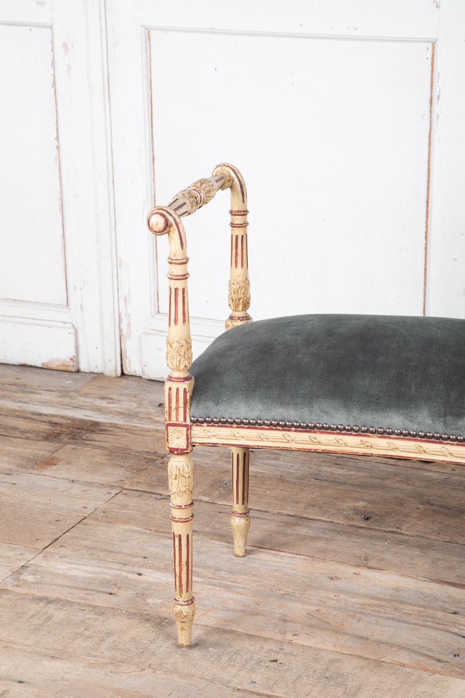 Louis XVI Original Painted Upholstered Stool with Raised Ends