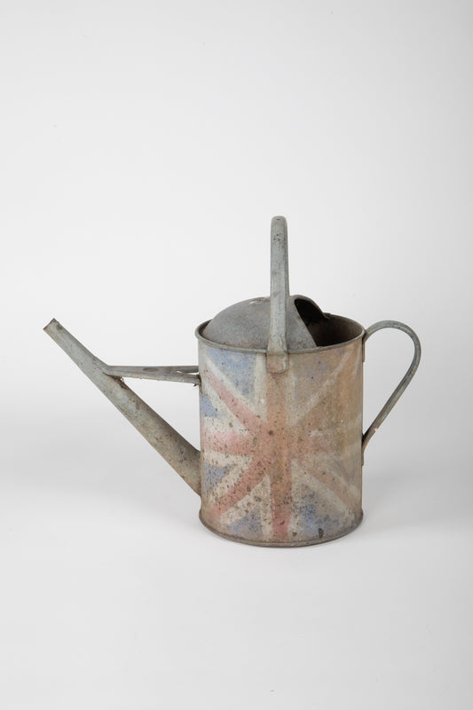 Vintage Galvanized Watering Can with British Flag