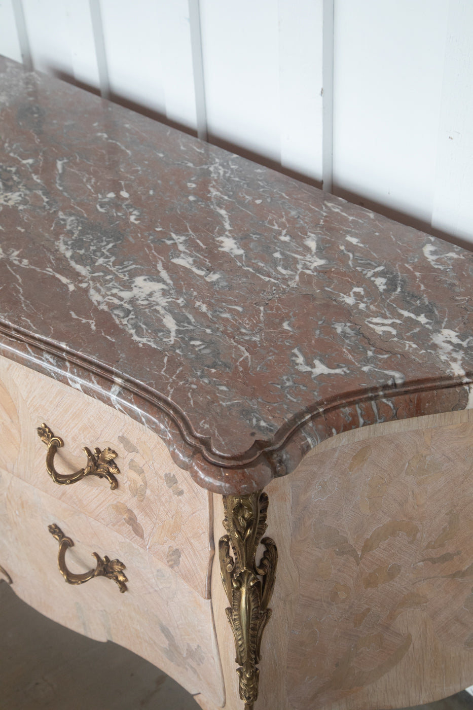 French Bleached Serpentine Commode with Marble Top