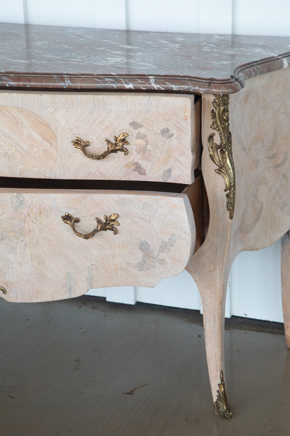 French Bleached Serpentine Commode with Marble Top