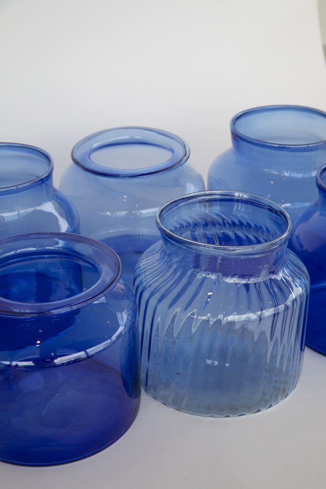 Blue Glass Jar - Short with 6" Opening