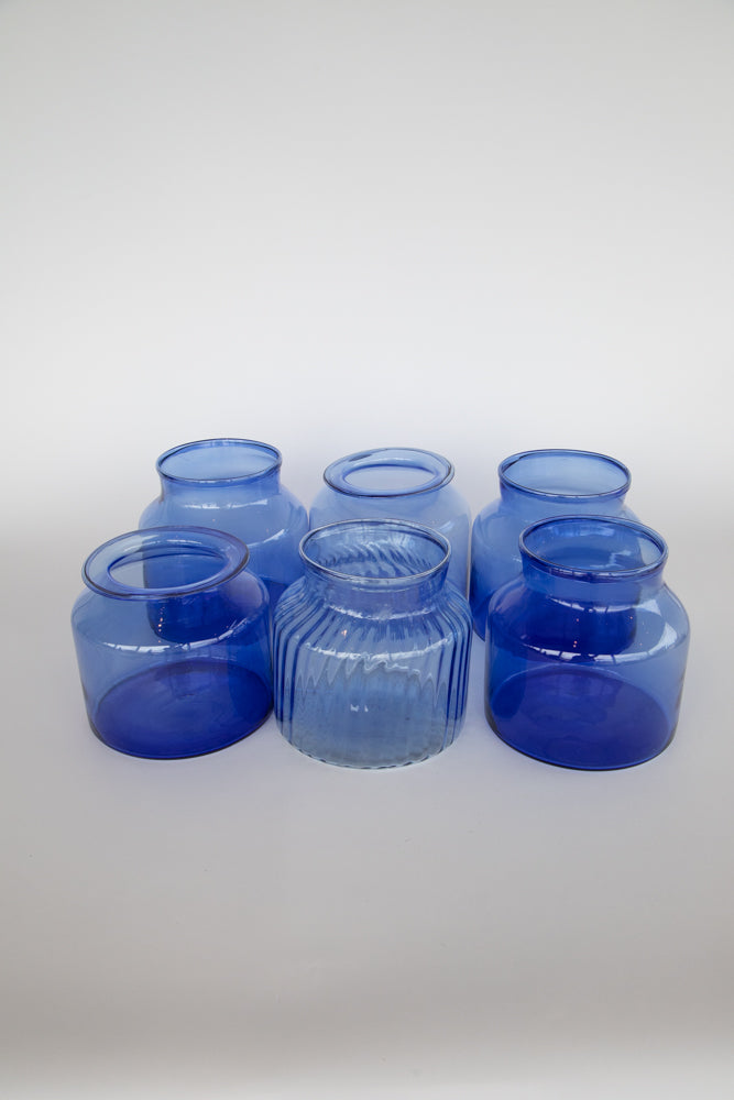 Blue Glass Jar - Short with 6" Opening