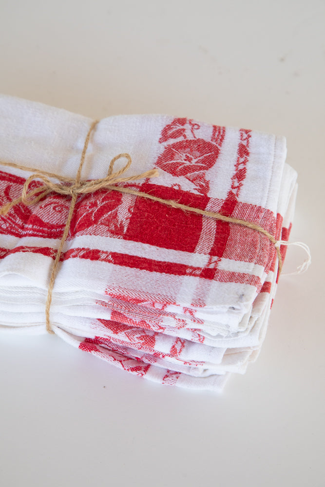 Set of 6 Red and White Table Napkins