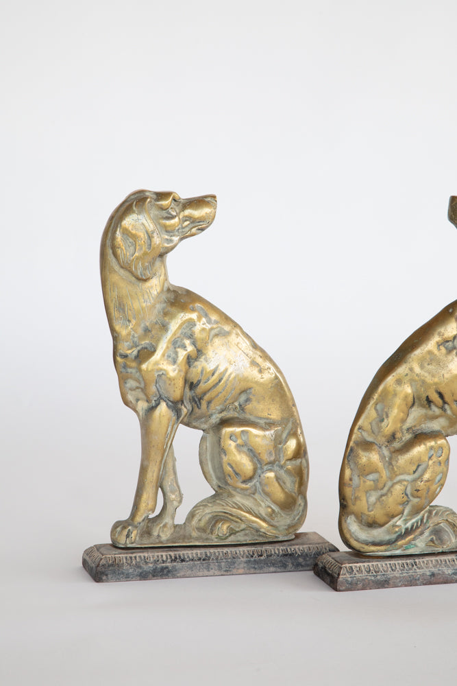 Pair Victorian Brass Hound Doorstops