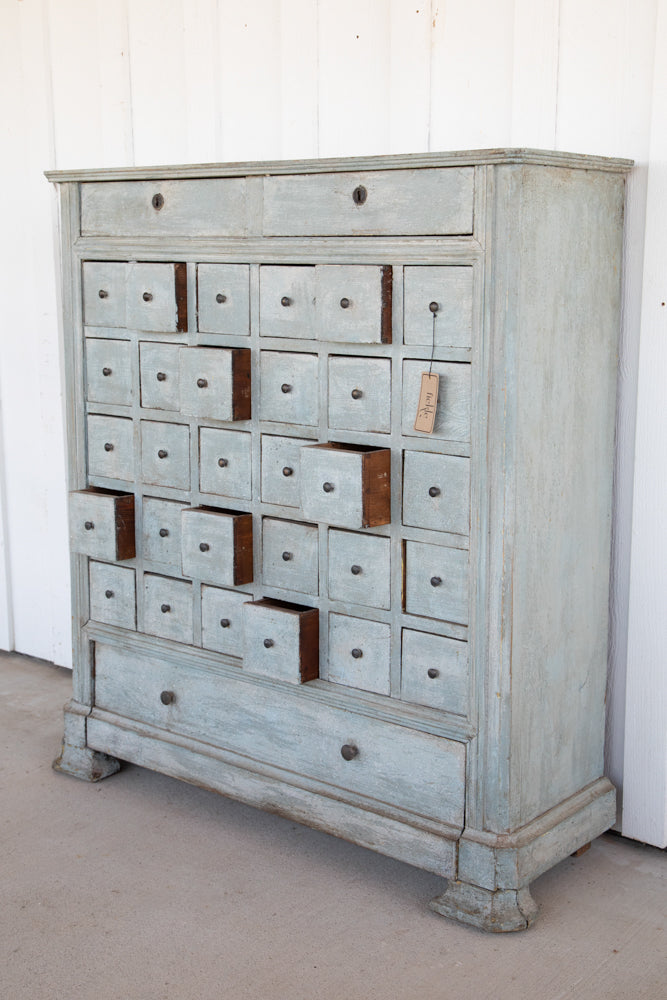 French Blue Painted Medicine Apothecary Medicine Cabinet or Chest