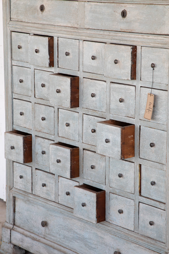 French Blue Painted Medicine Apothecary Medicine Cabinet or Chest