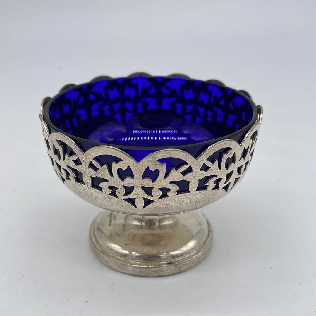 Silver Plated Bowl with Cobalt Glass Liner - The White Barn Antiques