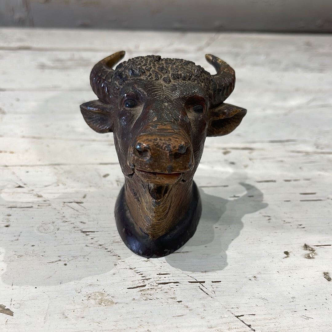 Bronze Bull Ink Pot. - The White Barn Antiques