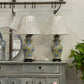 Blue and Yellow Chnoiserie Lamps with New Shades - The White Barn Antiques